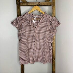 VOY Ruffled Plaid Blouse Size M
